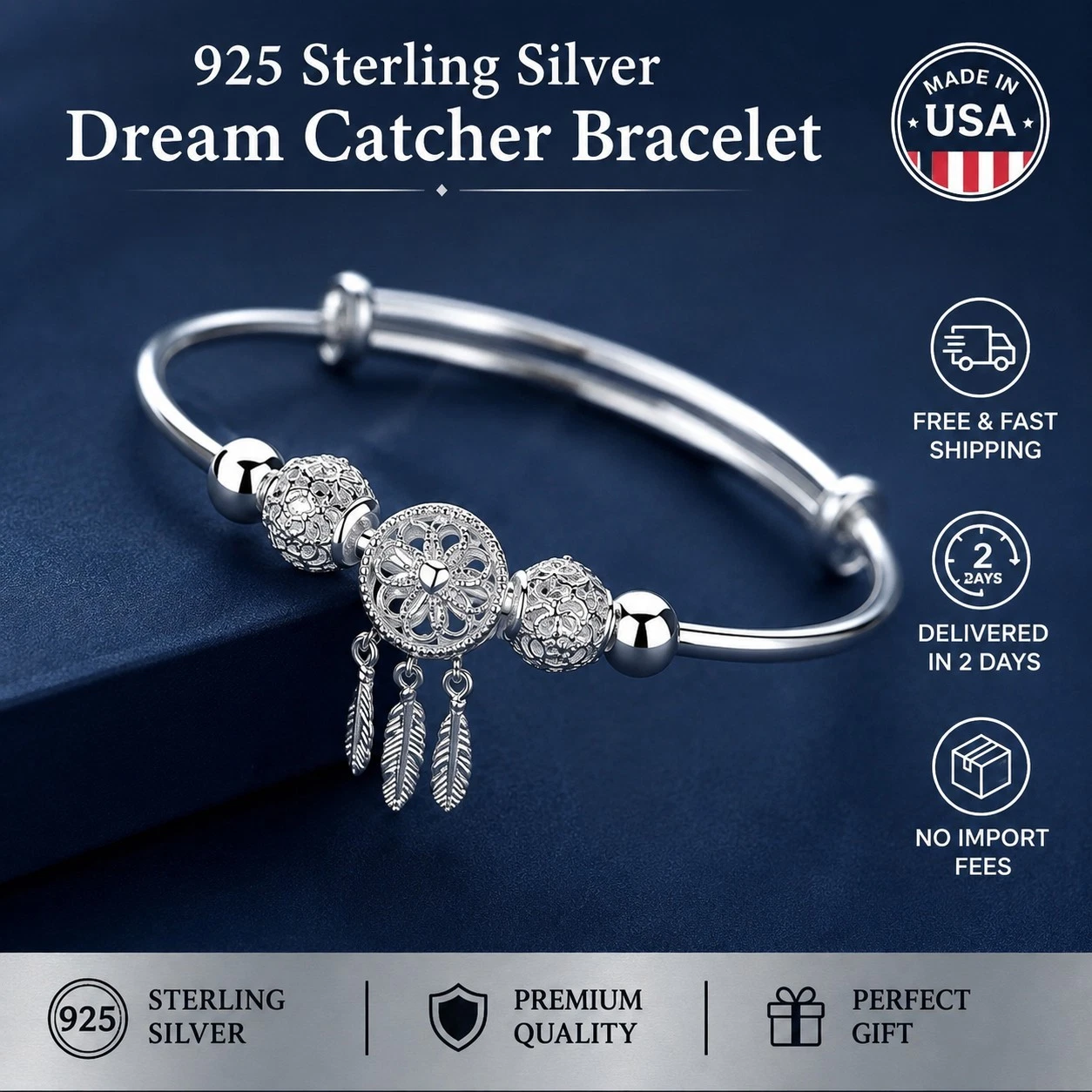 925 Sterling Silver Dream Catcher Bracelet