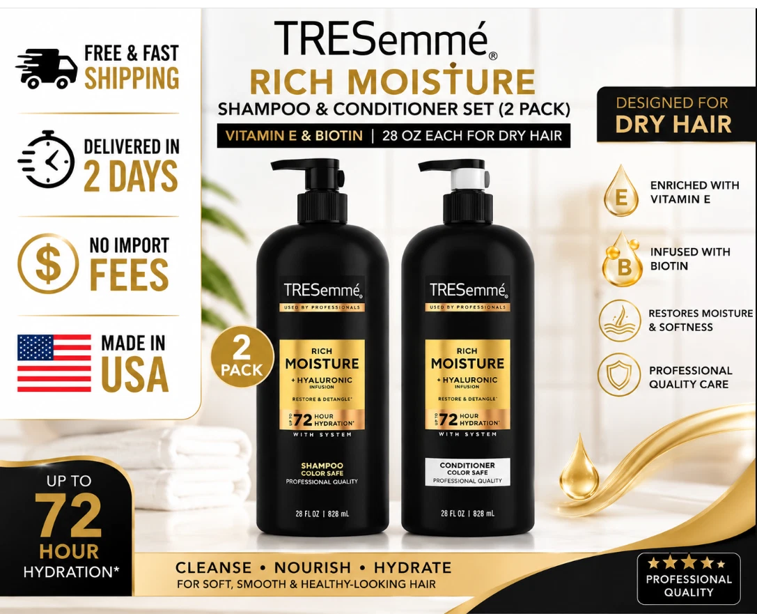 **TRESemmé Rich Moisture Shampoo & Conditioner Set (2 Pack) | Vitamin E & Biotin