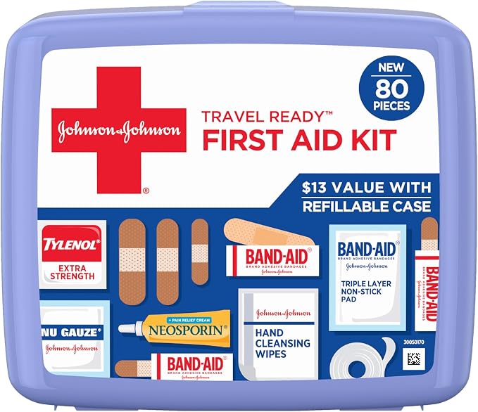 BAND-AID Brand Travel Ready Portable First Aid Kit, 80 Piece