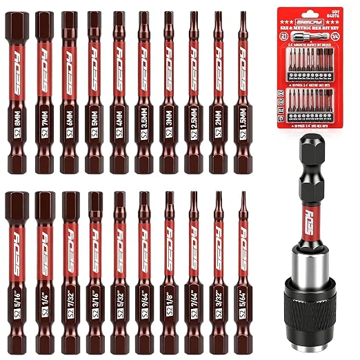 21-Piece 2.5" Hex Head Allen Wrench Drill Bit Set, 1/4" Hex Screwdriver Bits Set with Durable Magnetic Impact Bit Holder, SAE & Metric Allen Key, S2 Steel, Mechanic Home Repair