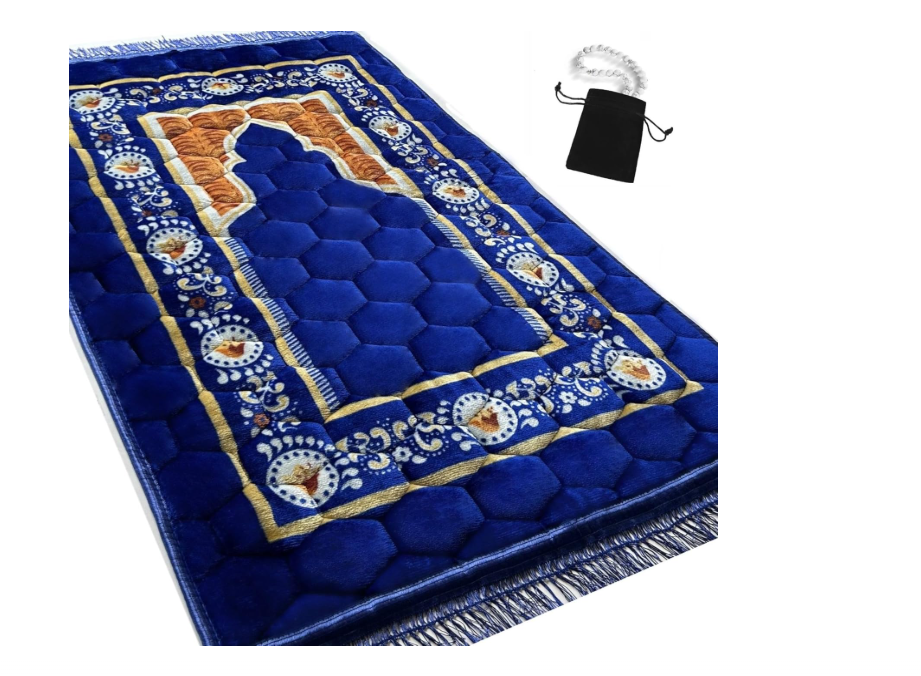 Islamic Prayer Rug with Prayer Beads – Royal Blue