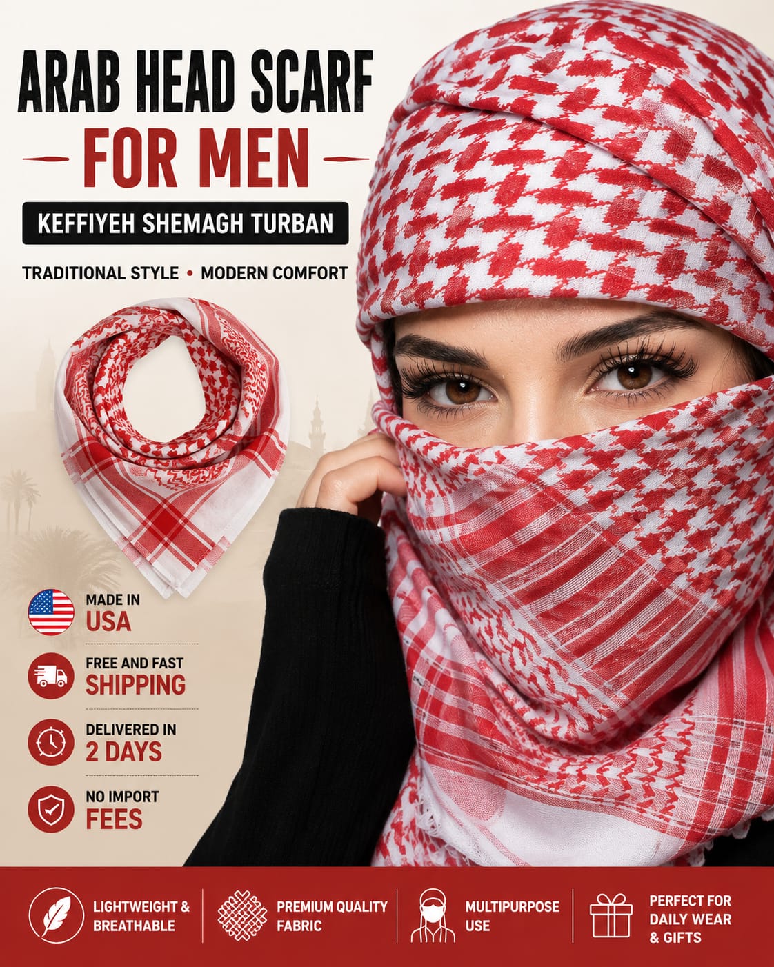 Arab Head Scarf for Men – Keffiyeh Arab Shemagh Turban